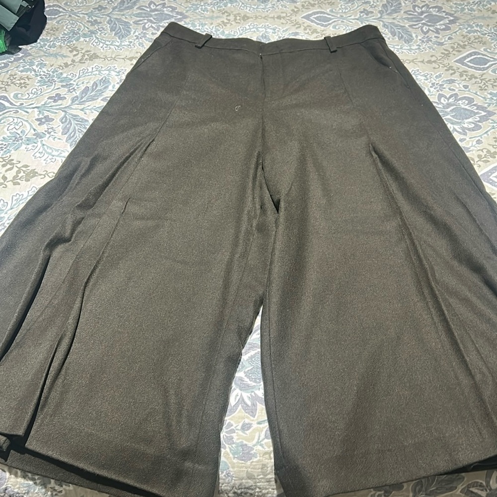 Wide leg wool and poly trousers